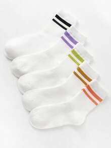 1/10 Pairs Kids Socks, Classic Striped Mid-Calf Socks, Soft Breathable Casual Sports Socks, Suitable For Daily Wear, Gifts, School, Outdoor Activities, Random Color & Style - Multicolor - View 5