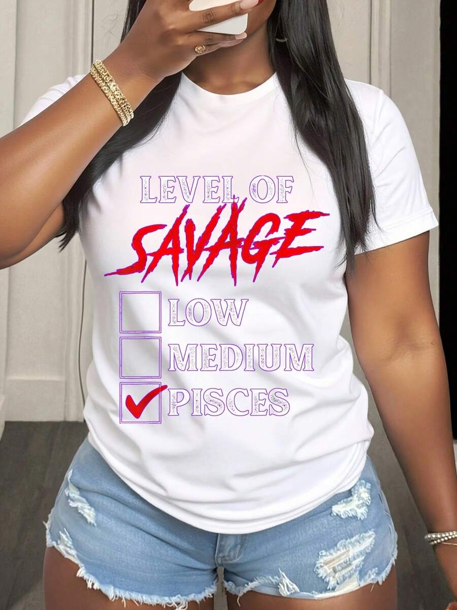 Level Of Low Medium Pisces Zodiac Sign Humor Statement Graphic Shirt For Women Casual Wear Fun Gift Idea Astrology Themed Apparel Unique Design Fashion Statement Everyday Outfit Choice - Trắng 5 - Xem 1