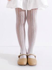 2pcs Baby/Toddler Girls' Fishnet Hollow Out Tights, Minimalist Black And White All-Match Colors, Versatile For Any Outfit, Spring/Summer - Black and White - View 2