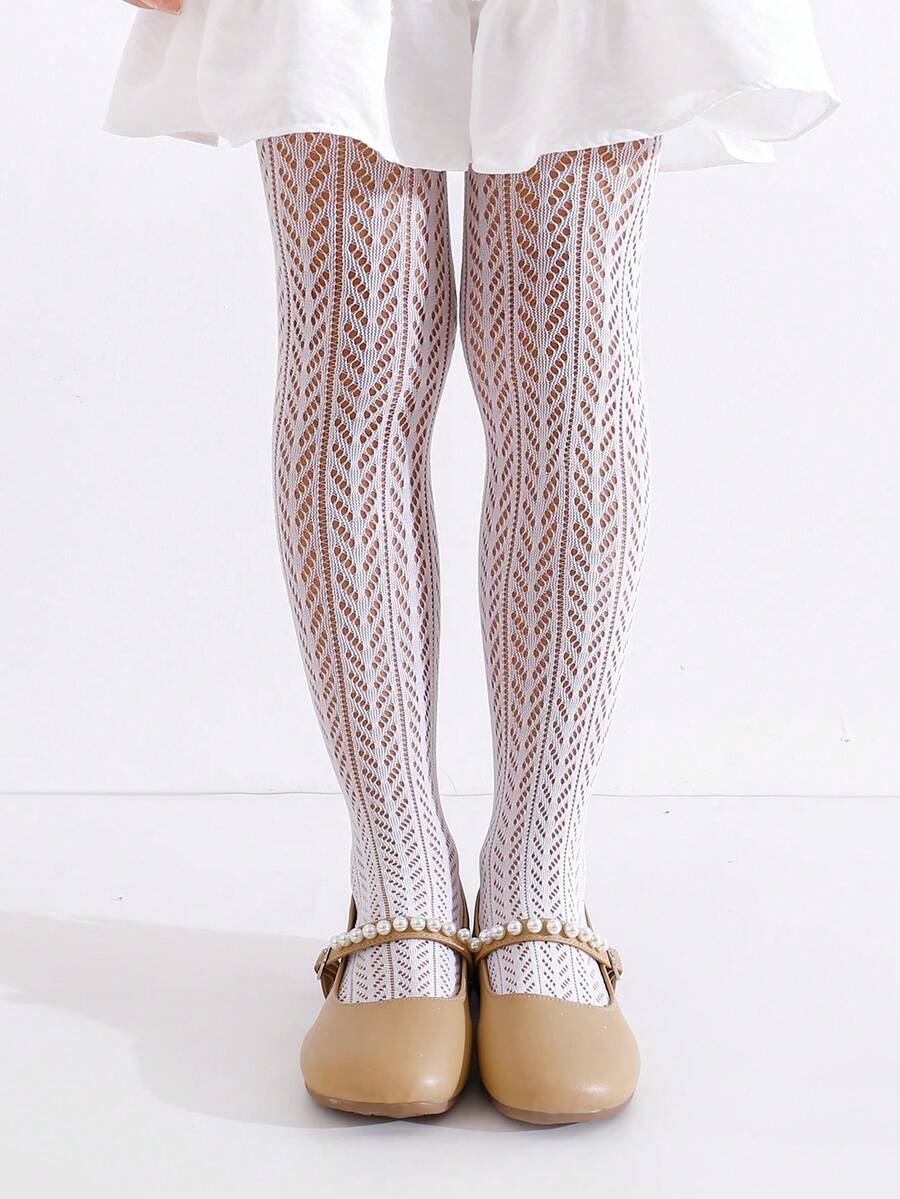 2pcs Baby/Toddler Girls' Fishnet Hollow Out Tights, Minimalist Black And White All-Match Colors, Versatile For Any Outfit, Spring/Summer - Black and White - View 1