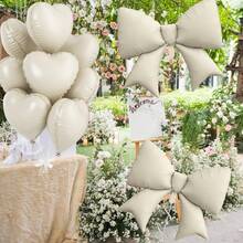10个18英寸奶油色心形气球和1个38英寸奶油色蝴蝶结形氦气球，适合婴儿派对、生日、周年纪念、婚礼派对装饰。 - 奶油色 - 查看 7