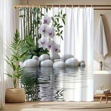 1件禅意池塘图案浴帘，非遮光涤纶面料，带挂钩，适用于窗户和墙壁，可用于浴缸、浴室家居装饰，四季皆宜，适合返校季浴室装饰 - 彩色 - 查看 4