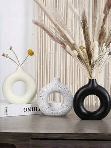 1个现代简约装饰花瓶，空心圆形哑光藤编花瓶，1个白色花瓶，适用于波西米亚风格家居、婚礼、派对餐桌装饰 - 彩色 - 查看 5