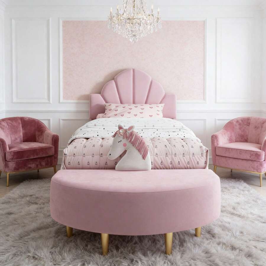 Kids Bed Frames, Headboards & Footboards - Pink + Velvet + 90cm*200cm - View 1