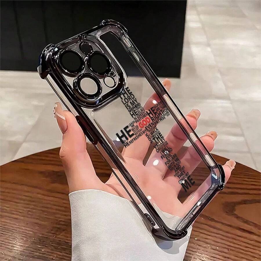 1pcs Cross Scripture Phone Case Compatible with Apple Phone17 16 15 14 13 12 11 ProMax Antidrop Phone Case Camera Protection Phone Case Vintage Minimalist Aesthetic Elegant Exquisite Can Be Given To Friends Can Be Given To Family Members As Gifts - Negro - Ver 1