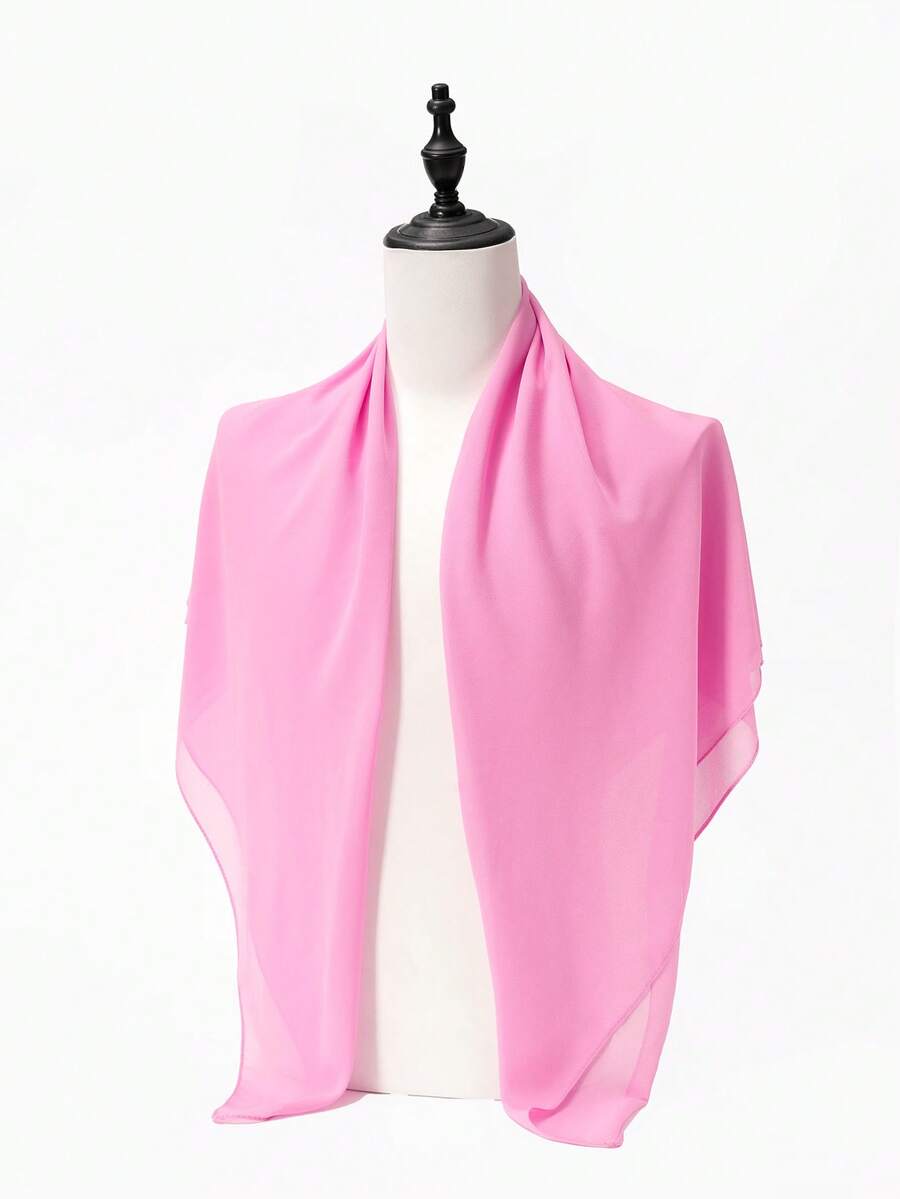 1 chiếc khăn choàng vuông bằng vải chiffon màu trơn dành cho nữ, kiểu dáng giản dị, phù hợp sử dụng hàng ngày, kích thước 110*110cm. - Hồng - Xem 1