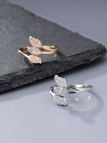 1pc Elegant Cubic Zirconia Leaf Shaped Adjustable Open Ring, Versatile Women's Accessory, Suitable For Engagement, Wedding, New Year/Valentine's Day/Wedding Gift/Music Festival - Leaf Ring - View 2