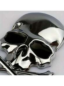 1 Skull And Crossbones Car Sticker, Metal Car Decal, Fashionable Car Badge, Durable, Easy To Install, Ideal Gift For Halloween For Friends 3HLM - [銀色] - 查看 4