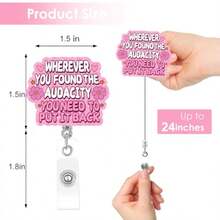 Funny Nurse Badge Reel - Retractable ID Badge Holder With Clip Wherever You Found The Audacity You Need To Put It Back Cute Badge Reel For Nurses Nursing Student RN LPN CNA Teacher Doctor Gift - 粉色 - 查看 2