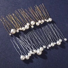 18pcs Pearl Hair Clip Set, Bride Hairpin, Bridal Wedding Veil Hair Accessories, Simple U-Shaped Hair Clips - White - View 3