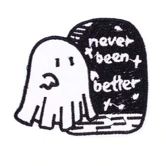 1 pieza Parche bordado de fantasma de dibujos animados en blanco y negro, adecuado para decoración DIY en vaqueros, bolsas de lona, chaquetas y otras prendas de vestir
