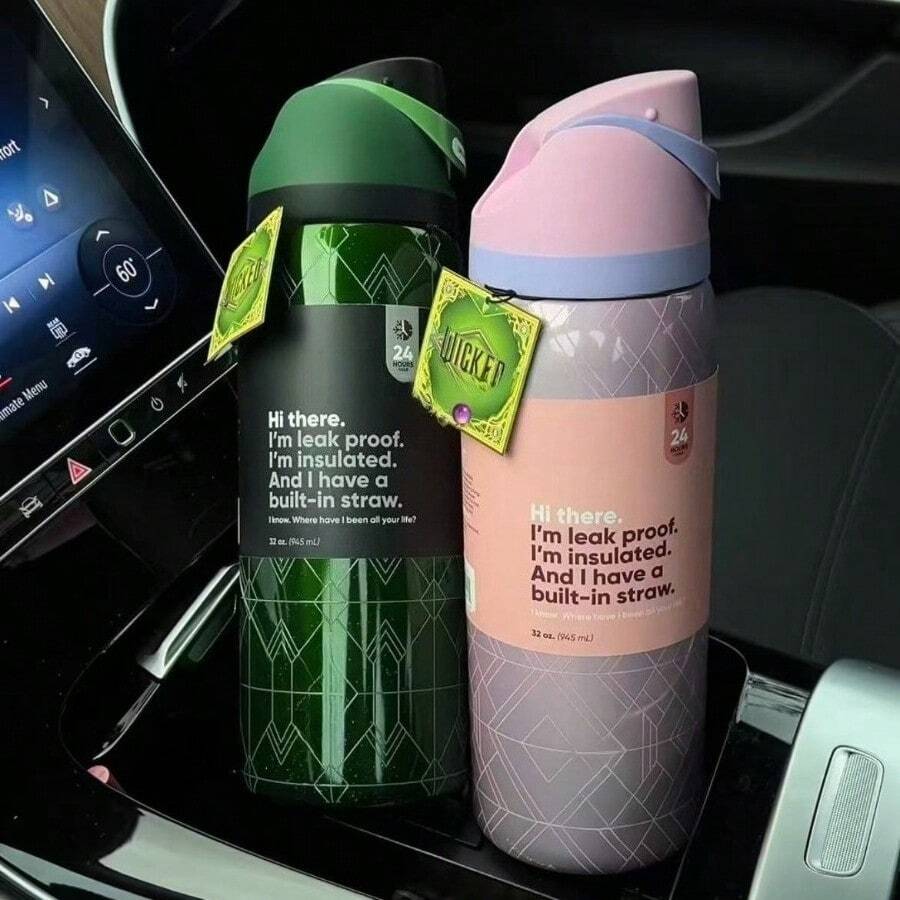 24oz /32oz Stainless Steel Insulated Water Bottle With Straw, Portable Coffee Mug Suitable For Hot & Cold Drinks, Fitness And Cycling Water Bottle, Leak-Proof Lid Travel Cup For Camping, Hiking, Driving, Outdoor Activities,
