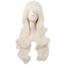 28 Inch/70 Cm Charming Women Side Bangs Long Curly Full Hair Synthetic Wig (Platinum Blonde),38048698 - Làm nổi bật màu tím - Xem 1