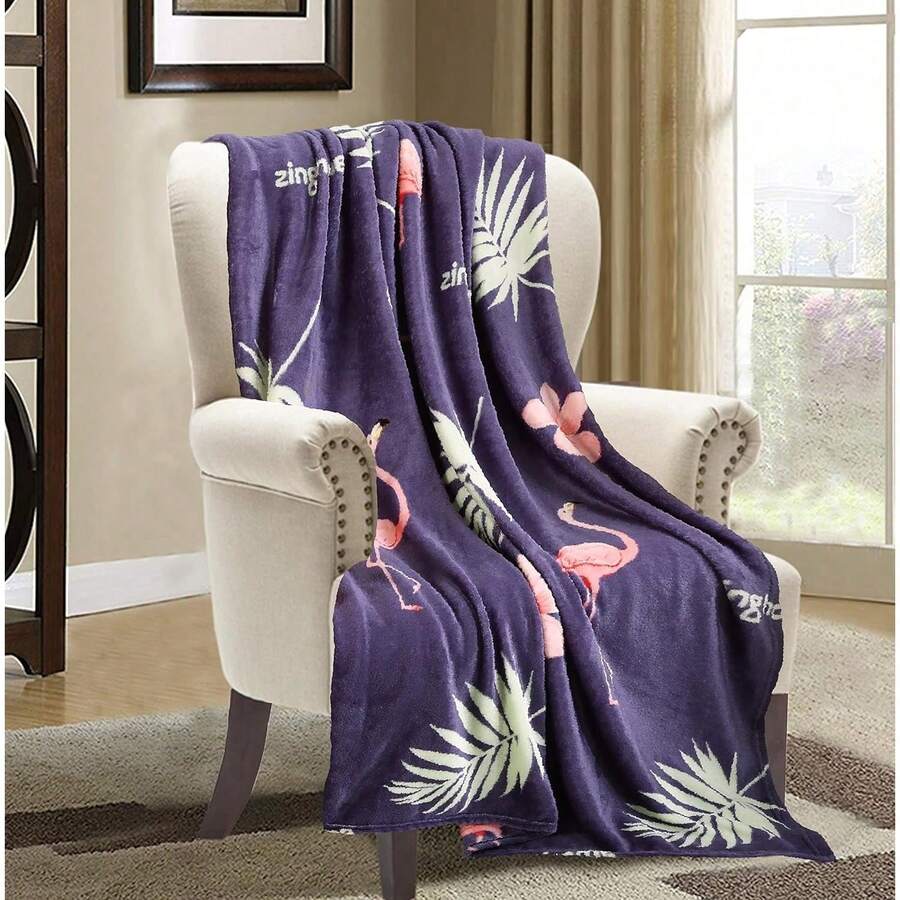 2026 Elegant Comfort Velvet Touch Ultra Plush Christmas Holiday Printed Fleece Throw/Blanket-50 X 60inch, (Reindeer), 50 X 60 Inch (W912) - Flamingo - 查看 1