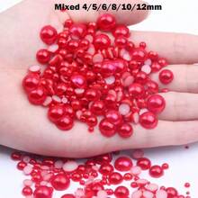 3000PCS Flatback Pearls For Crafting, 100G Mixed Sizes 4/5/6/8/10/12 Red Half Round Pearls For Crafts Faux Flat Back Beads For Nail Face Art Tumbler Shoes Mugs  Wedding Home Dration,38034373 - 紅色 - 查看 2