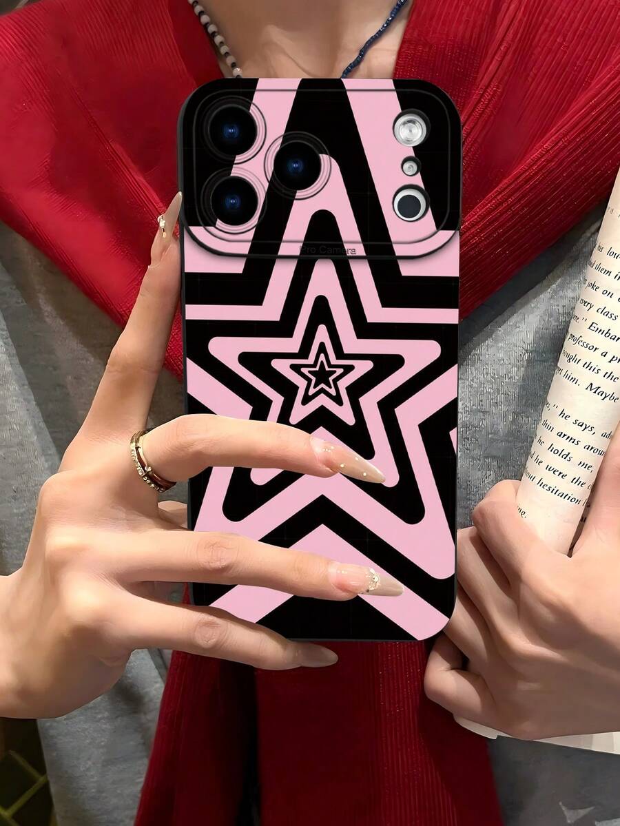 1pc Layered Geometric 2D Pattern Fashion Phone Case, Classic Versatile Stylish Creative, Suitable As Birthday, Holiday, Christmas Gift For Friends, Family, Couples, Matte Black Full Body Protection Compatible With IPhone 17/16/15/14/13/12/11/Pro/ProMax/PLUS And S/A Series - Black - View 1