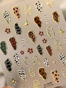 1pc French Leopard Print Colorful Gold Jelly Butterfly Wing Asymmetrical Geometric Nail Sticker, 5D Nail Art Sticker, & Charming, Suitable For Women's Unique DIY Manicure Nail Supplies Nails Nail Stickers - Nhiều màu - Xem 2