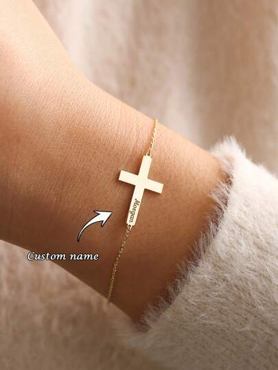 1ชิ้น [ปรับแต่ง] สร้อยข้อมือชื่อกางเขน, ของขวัญบัพติศมา, สร้อยข้อมือสแตนเลส, สร้อยข้อมือกางเขนชื่อส่วนบุคคล, ของขวัญบัพติศมา, สร้อยข้อมือปรับแต่ง, เหมาะสำหรับสวมใส่ประจำวันและวันหยุด, ของขวัญสำหรับเธอ, ของขวัญอีสเตอร์, ของขวัญสลักชื่อส่วนบุคคลแบบมินิมอล, ของขวัญวันวาเลนไทน์, ของขวัญส่วนบุคคล