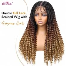 Braided Wigs For Black Women Double Full Lace Box Braided Wigs Synthetic Curly Glueless Braid Wig With  Hair 3D Curls Braided Wig 24 Inch (1B/30/27, Curly-24),38059041 - 挑染綠色 - 查看 2