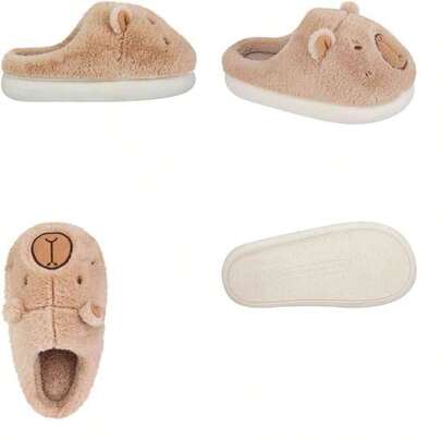 OpenHIPantufla de Textil Para Mujer Slip-on de Punta Redonda para Otoo | Peluche de Capibara Confort Color Cafe