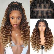 Braided Wigs For Black Women Double Full Lace Box Braided Wigs Synthetic Wavy Glueless Braid Wig With  Hair 3D Curls Braided Wig 24 Inch (1B/30/27, Wavy-24),38059043 - 軍綠色 - 查看 1