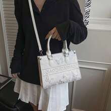 [Oferta exclusiva]Bolso de hombro para mujer con gran capacidad y elegante bordado de lazo perfecto para el trabajo y el día a día - Blanco - Ver 3