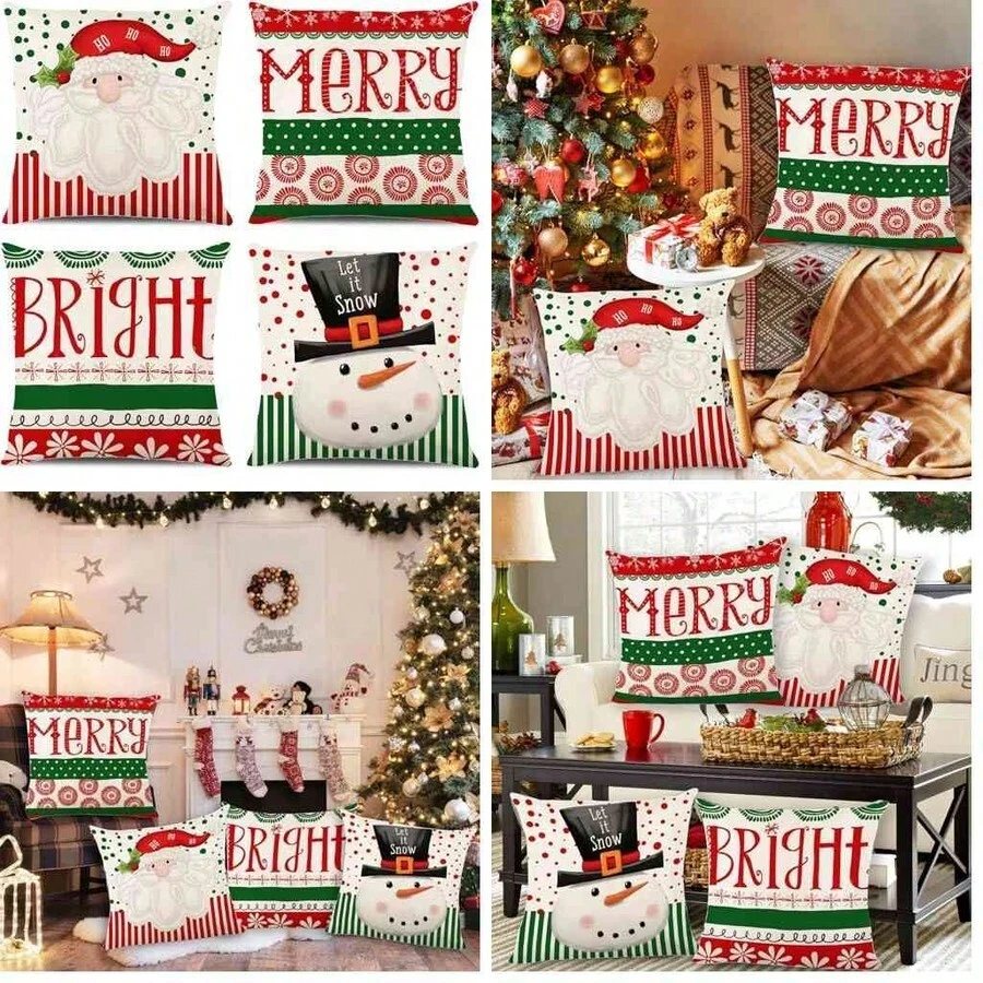OpenHi TAGNEFLOR 4 Piezas Funda de Almohada de Navidad,Funda de Cojn de Navidad de 45 x 45 cm,Funda de Almohada Decorativa de Navidad para Sof, Silln, Cama Decoracin de Navidad (J) - j - Ver 1