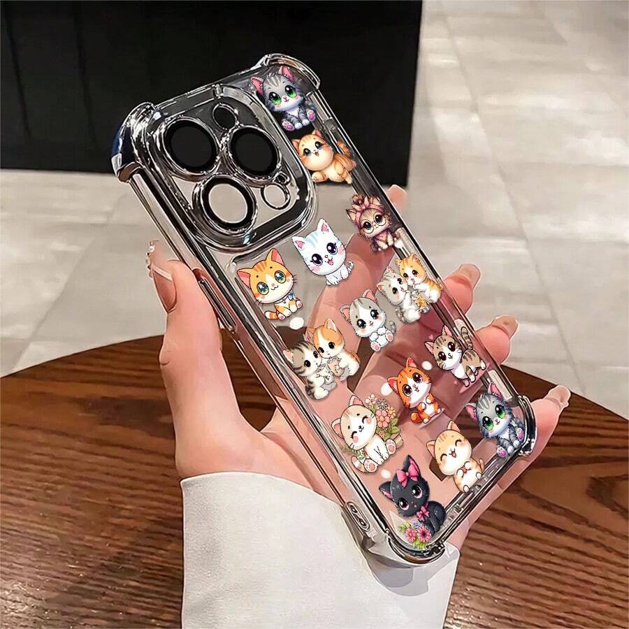 1pcs Cute Cartoon Cats Phone Case Compatible with Apple Phone17 16 15 14 13 12 11 ProMax Antidrop Phone Case, Fullwrap Softshell, Girlish Style, Funky, Fashion, Exquisite, Can Be Given To Friends or Lovers - Plateado - Ver 1