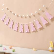 1 Set Of 2 Happy Easter Macaron Bunny Pennant Party Decorations Banner - Multicolor - View 7