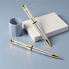 时尚银色高品质圆珠笔/书写流畅的签名笔/高端促销礼品笔/男女通用办公笔/学生书法练习笔/可替换笔芯 - 1 Pen - 查看 7