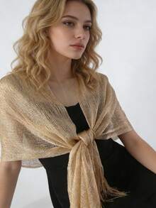 1 件女士亮金色流苏披肩 - 薄纱晚宴披肩，适合婚礼/派对等正式场合 - 彩色 - 查看 1