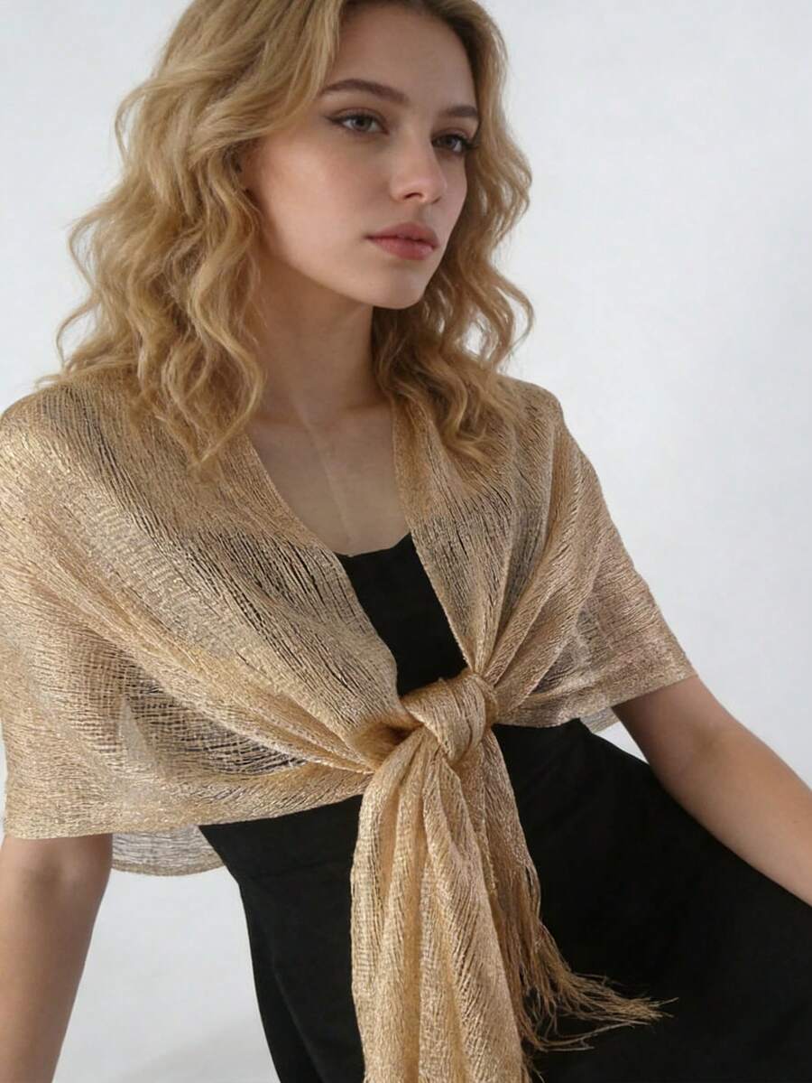 1 件女士亮金色流苏披肩 - 薄纱晚宴披肩，适合婚礼/派对等正式场合 - 彩色 - 查看 1