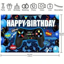 1pc Electronic Game Themed Happy Birthday Party Backdrop Banner, Suitable For Birthday Party, Cake Table, Photo Area, Game Themed Birthday Party Decorations And Gifts - Blue - View 3