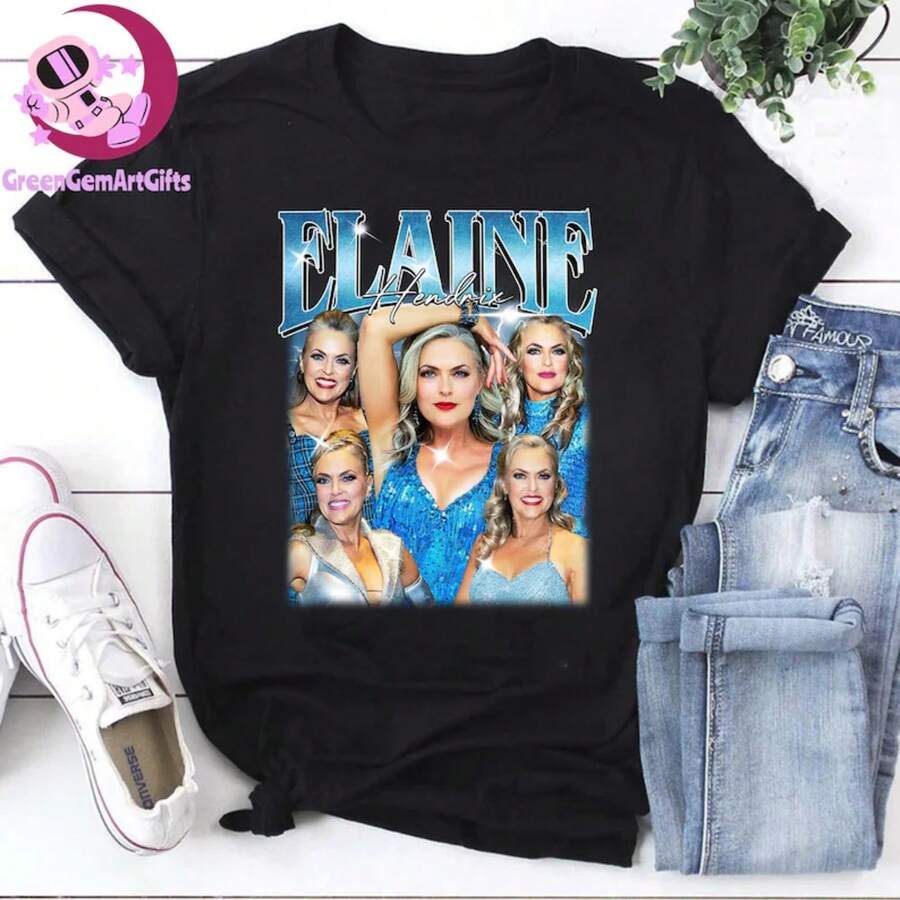Elaine Hendrix Dwts T-Shirt, Retro Graphic Shirt For Dancing With The Stars Fans, Elaine Hendrix Gift, 90s Aesthetic Celebrity Tribute T-Shirt - 黑色 - 查看 1