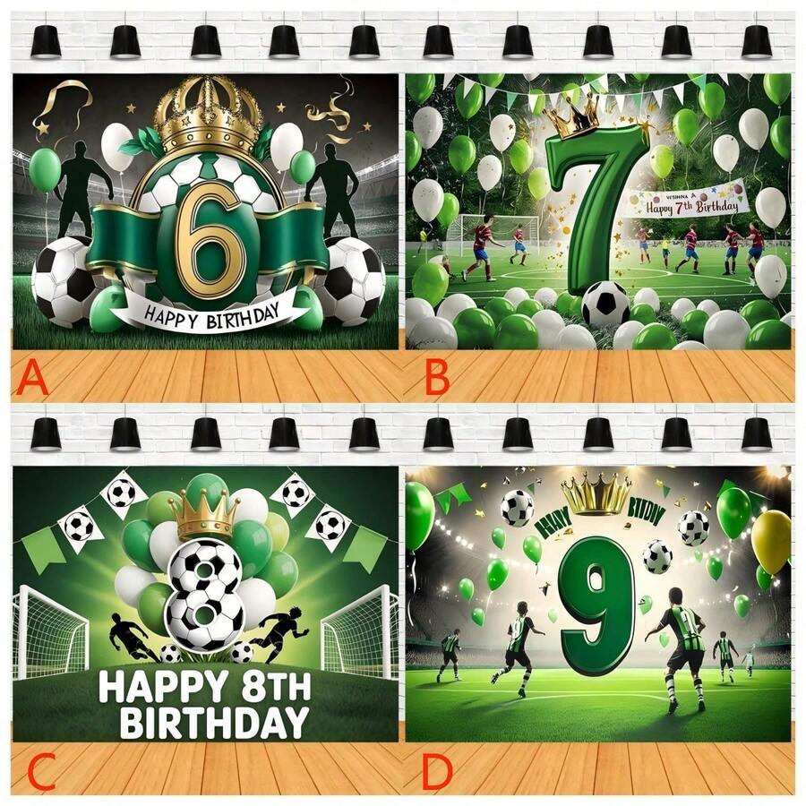 1 pieza de Pancarta plana 2D de Fiesta de 6to Cumpleaños con tema de fútbol, con una corona dorada y globos, fondo de fibra de poliéster, adecuado para sala de estar, dormitorio, oficina o eventos de celebración con tema deportivo