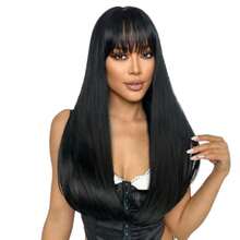 Long Straight Black Wig With Bangs Natural Black Hair Wigs For Women Synthetic Heat Resistant Wigs  Daily Party Use 22 Inch,38045212 - 黑色 - 查看 1