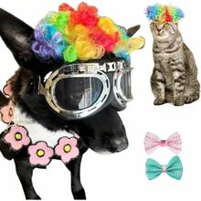Funny Dog Wig Pet Costumes, Cat Costume Synthetic Hairpiece Cosplay Wigs, Wigs Cosplay Wigs For Women Wig Install Kit Headwear For Halloween Christmas Festivals Party Dr, Fancy Dress,Average Size For Most Dog Cat,Colorful Curly,38049400 - 挑染棕色 - 查看 1