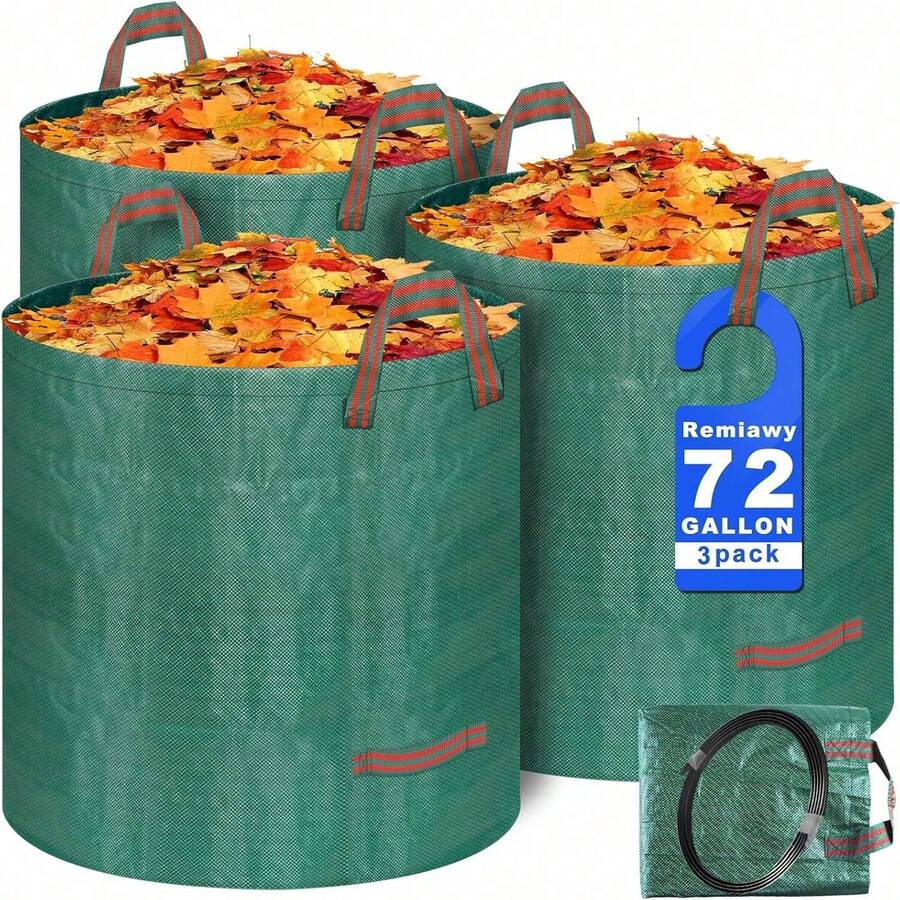 Reusable Yard Waste Bags, 3 Packs 72 Gallons Lawn And Leaf Garden Bags With Reinforced Carry Handles Heavy Duty Garden Waste Bags Camping Yard Recycling Trash Bags For Debris Leaves Grass-BBSJDF02 - Black - View 1