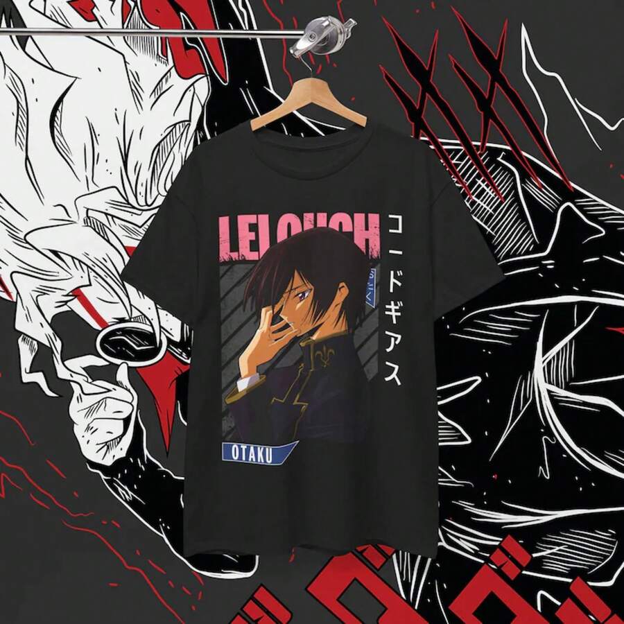 T-shirt cadeau Code Geass Lelouch Cosplay Anime, chemise bootleg anime japonais, streetwear japonais, Kallen Kozuki, t-shirt anime japonais - Noir - Voir 1