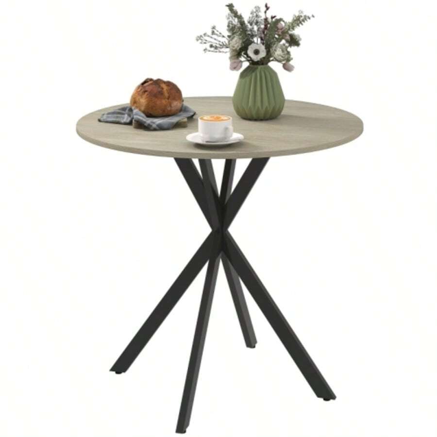 Round Dining Table For 2 People, Industrial Style, Steel Legs, Oak, Ø80 X 75 Cm. - Apricot - View 1