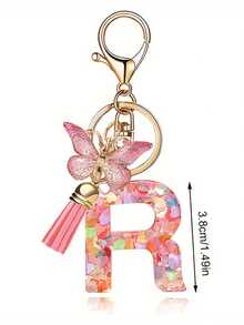 1pc Creative 26 English Alphabet Letter Keychain, Children Backpack Accessory, Butterfly Letter Pendant Keychain For Girls - Multicolor - View 7