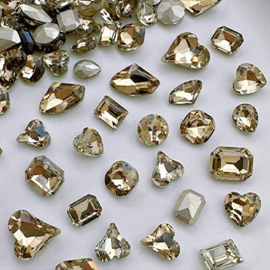 48 Pcs Big Mix Sizes Different Shape Nail Rhinestones 12 Styles 3D Glass Crtals Diamonds Love Distorts Heart Super Shiny Charms Gems Stones DIY Nail Art Dration Craft Jewelry (Coffee),38035514 - 咖啡棕 - 查看 1