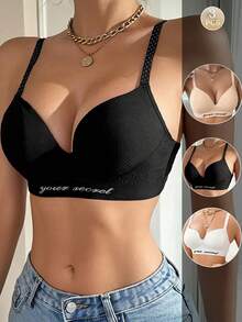 3pcs/Set Wire-Free Gather Lingerie Bra, Comfortable Breathable Lingerie Bralette, Simple Casual Women Underwear - Multicolor - View 1