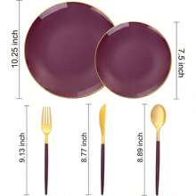 150PCS Clear Silver Plastic Plates & Disposable Silver Plastic Silverware With Glitter Bamboo Handle Cutlery-Baroque Clear Disposable Plates For Wedding & Easter Day & Mother's Day-TrugenixYSN1B - 紫色 - 查看 7