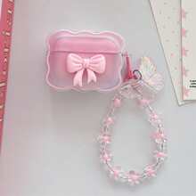 1 pieza Accesorio decorativo con lazo y flor rosa compatible con Apple 4, Pro 2/Pro 3 Estuche para auriculares Bluetooth, una opción de moda y versátil (Auriculares no incluidos) - Rosa - Ver 9