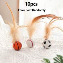 10 Peças/Conjunto Pacote de Valor de Brinquedos para Gatos de Estimação, Conjunto de Bolas de Pena Elásticas, Brinquedos Interativos de Autoentreterimento para Perseguição, Aliviam o Tédio, Estilo Esportivo Aleatório - Multicolorido - Visão 11