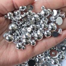3000PCS Flatback Pearls For Crafting, 100G Mixed Sizes 4/5/6/8/10/12 Silver Half Round Pearls For Crafts Faux Flat Back Beads For Nail Face Art Tumbler Mugs Wedding Home Dration,38034372 - 銀色 - 查看 2