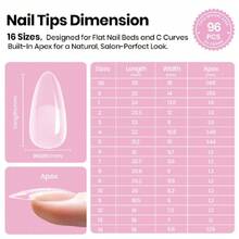 Beetles Tipex Lite Apex Nail Tips, Almond Medium, 96pcs 16 Sizes,Nail Supplies Nail Stuff Nail Stuff Nail Tech Supplies  Pre-Building Pre-Etched Acrylic Nail Tips For Flat Nails & Natural Nail Beds,37984265 - 白色 - 查看 6