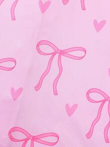 2pcs/Set Girls' Butterfly & Heart Print Pajama Set, Includes Cardigan Collar Short Sleeve Top And Elastic Waist Shorts, Casual And Comfortable Loungewear, Suitable For Daily Wear And Sleepwear, Machine Washable - Pink - View 6