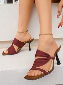 1. Fashion Pleated Criss-Cross Strap Women's High Heel Sandals, Solid Color Open Toe High Heel Mules, Suitable For Summer Daily, Party, Gathering, Formal Event Stiletto Heels - Redwood - View 3